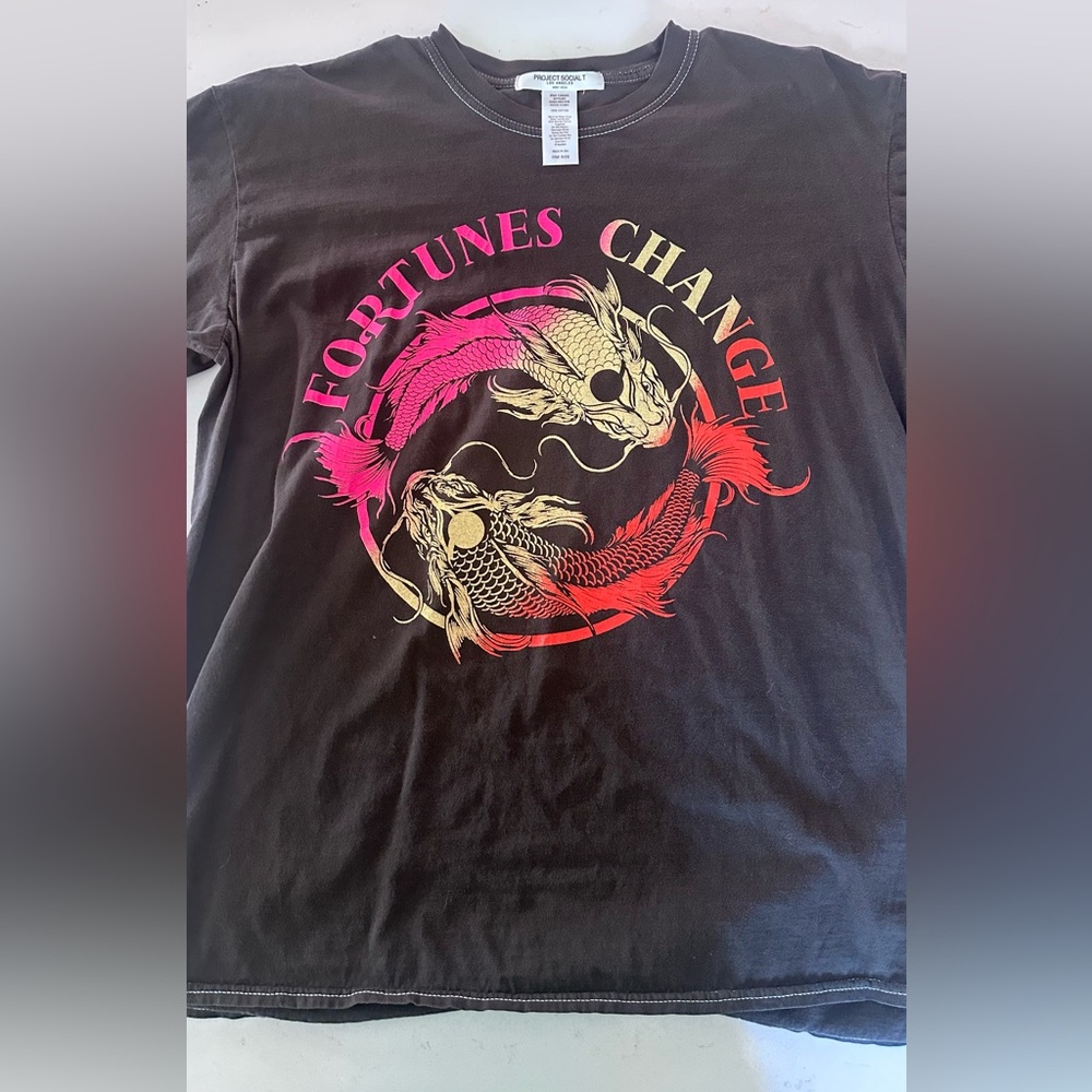 Project Social T Black Tee with Pink, Yellow and Red Koi Graphic